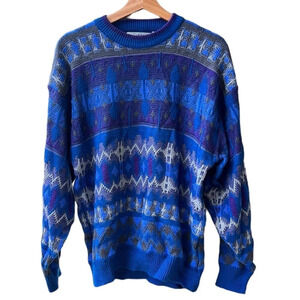 Saturdays Vintage 3D Knit Blue Sweater. 1991. XL